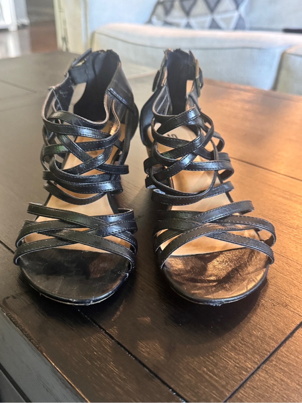 Black Strappy Open-Toe Women's Heels